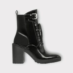 All Saints Casey Black Leather Chunky Heeled Combat Boots